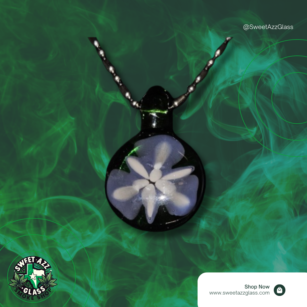 Green Glass Pendant With Imploded Flower 1 Green Glass Pendant With Imploded Flower