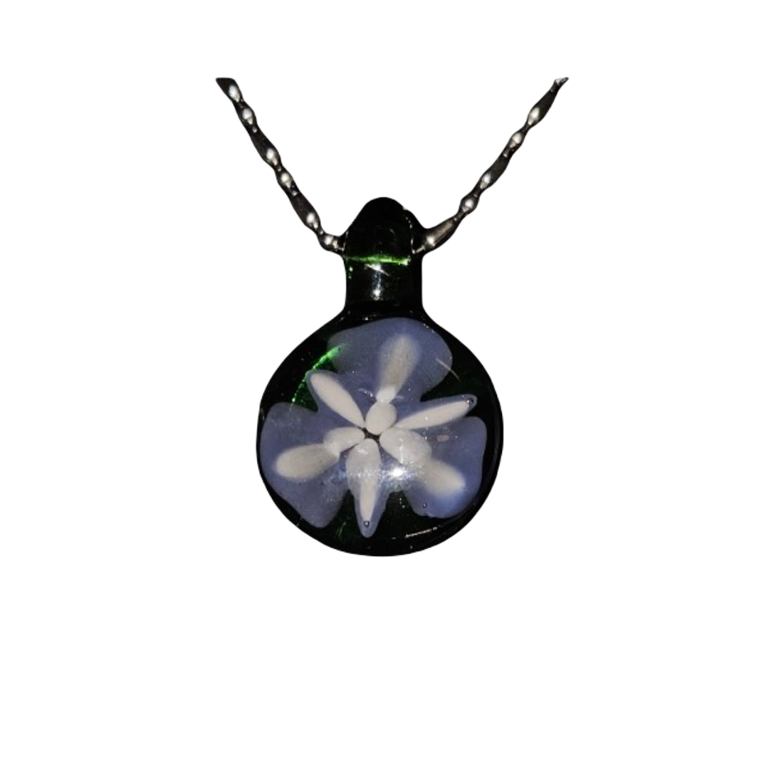 Green Glass Pendant With Imploded Flower 2 Green Glass Pendant With Imploded Flower (2)